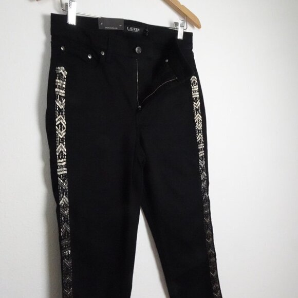 Ralph Lauren Skinny Ankle Jeans Women's Size 8 Black Beaded Stretch Denim - Picture 5 of 13